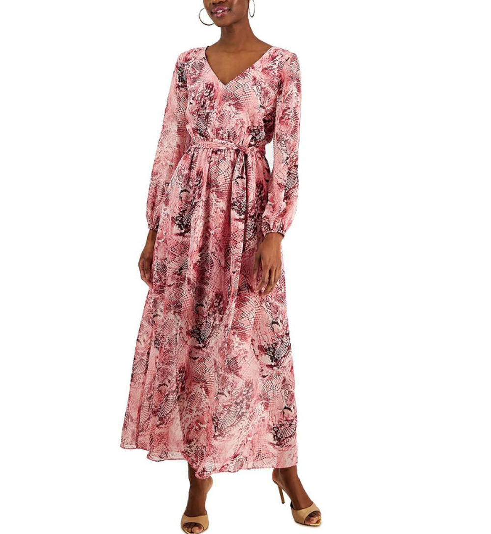 INC INTERNATIONAL CONCEPTS Maxi Dress Size 2 Pink Snake Print Long Sleeve NWT